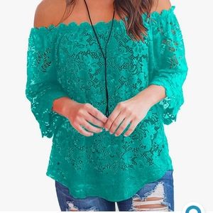 MIHOLL Women's Lace Off Shoulder Tops Casual Loose Blouse Shirts